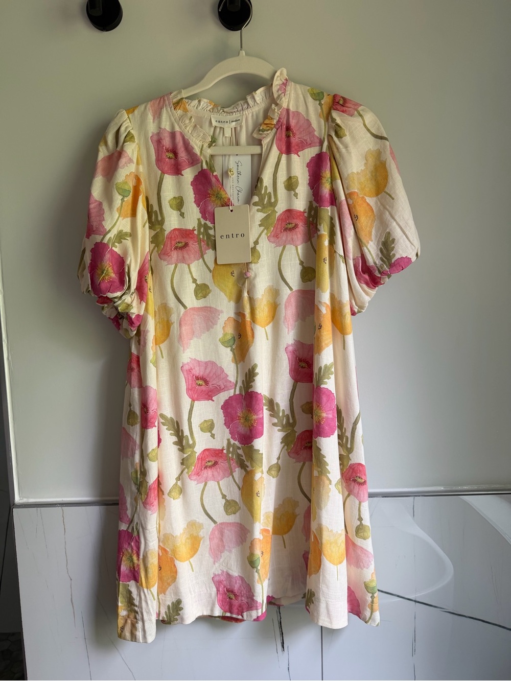 entro Cream Mini Dress with Pink & Yellow Floral Print